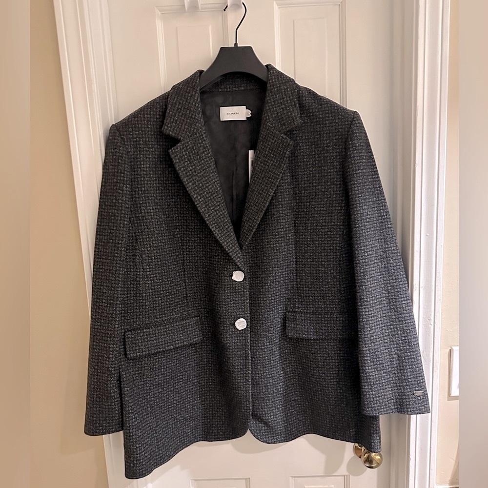 Women’sCoach Wool bl tweed Tailored Jacket extra large new